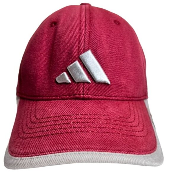 Adidas Maroon & Gray Denim Adjustable Baseball Cap Embroidered Logo - Picture 1 of 11